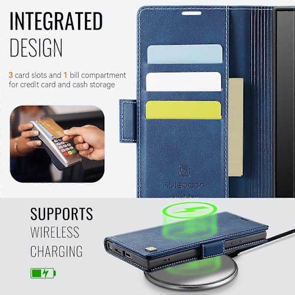 Til Samsung Galaxy S24 Ultra Case AUTSPACE A11 RFID-blokerende Retro Læder Mobiltelefonpung Cover Multicolor Blue