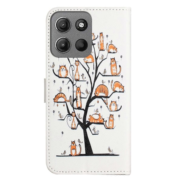 Motorola Moto G15 4G/G15 Power 4G -kotelo, kuvioitu PU-nahkainen lompakkokotelo, ristikkäinen tekstuuri Multicolor Cat and Tree