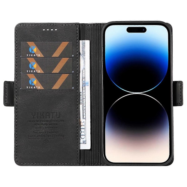 YIKATU YK-005 för iPhone 14 Pro Folio Flip Fodral PU Läder Hud-känsla Ställ Plånbok Mobilskal Multicolor Style E