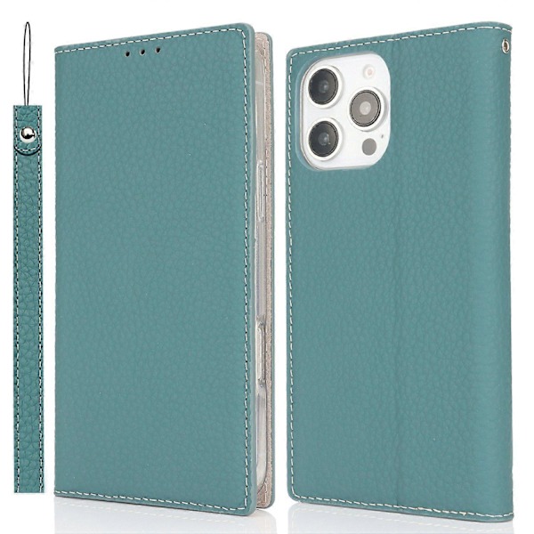Plånboksfodral för iPhone 16 Pro Äkta Läder Telefonskal Litchi Textur Multicolor Style D