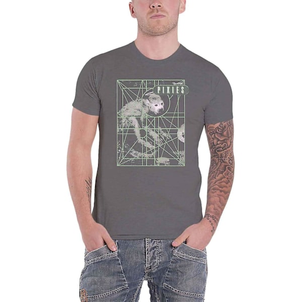Pixies Herre Monkey Grid Charcoal T-shirt Mørkegrå Grey M