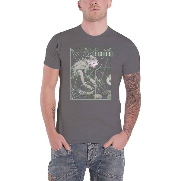 Pixies Monkey Grid Charcoal T-shirt för män mörkgrå Grey 3XL