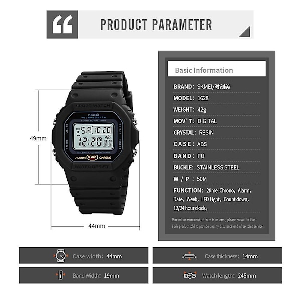 Digital watch för män SKMEI Classic vattentät watch med larmstoppur Countdown LED army green