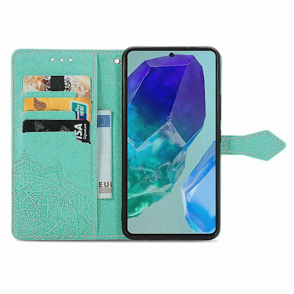 Til Samsung Galaxy S24 FE Etui Mandala Præget Design Læder Wallet Telefon Cover - Grå Multicolor Green