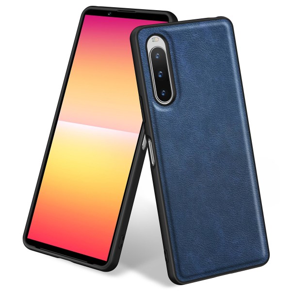 Retro telefoncover til Sony Xperia 10 V, faldbeskyttelse, PU-læder+tpu+pc, beskyttende telefonskal Blue