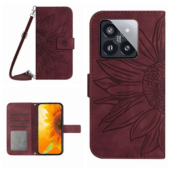 Til Xiaomi 14 Pro Etui Hud-berørings Wallet Stand Læder Cover med Skulderrem Multicolor Style E