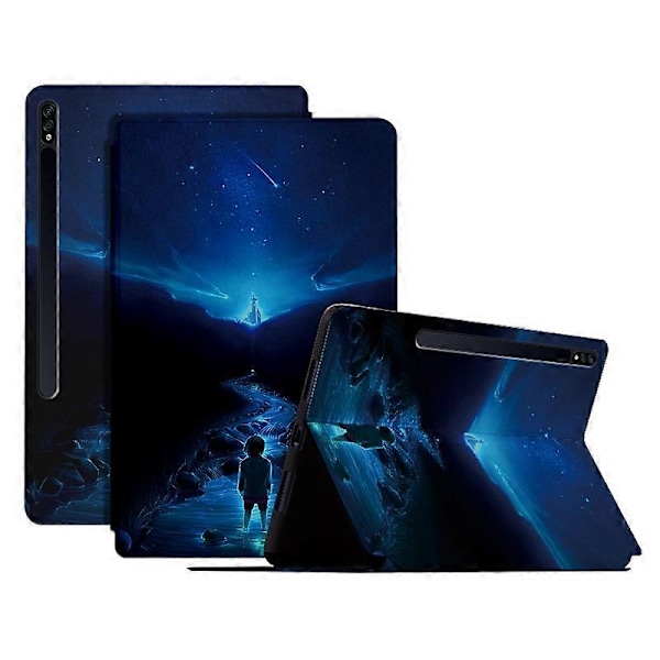 PU Læder Flip Cover med Støttefod og Mønsterprint til Samsung Galaxy Tab S7/S8 Multicolor Style B