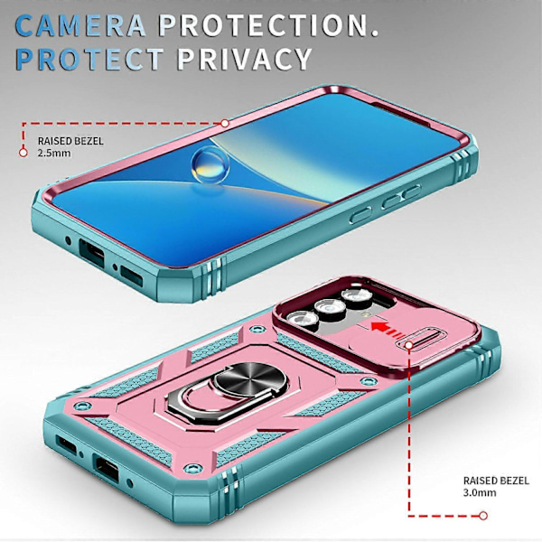 Samsung Galaxy A54 5G PC TPU -kotelo, jossa jalusta, iskunkestävä suojus korttipaikalla ja linssinsuojalla Multicolor Style C
