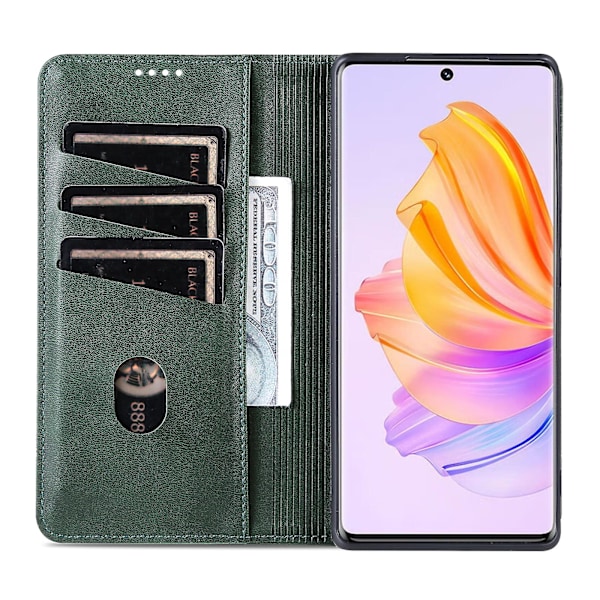 Azns For Honor 80 Se 5g PU-nahkalompakkokotelo Käännettävä Foliojalusta Magneettinen Itsekiinnittyvä Suojakuori Green