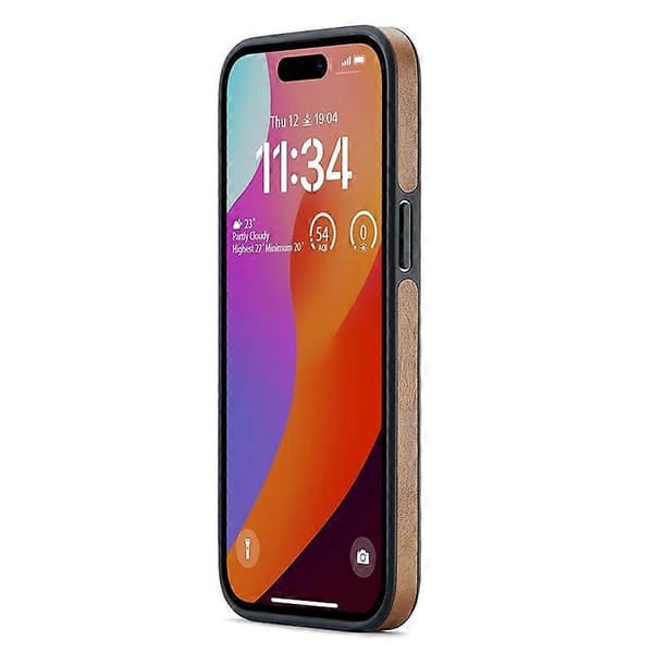 Til iPhone 15 Plus Cover Logo View Bagside PU Læder+PC+TPU Cover Multicolor Style A