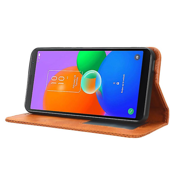 För Tcl 403 Retro cover Magnetisk Pu-läderställ Case Brown