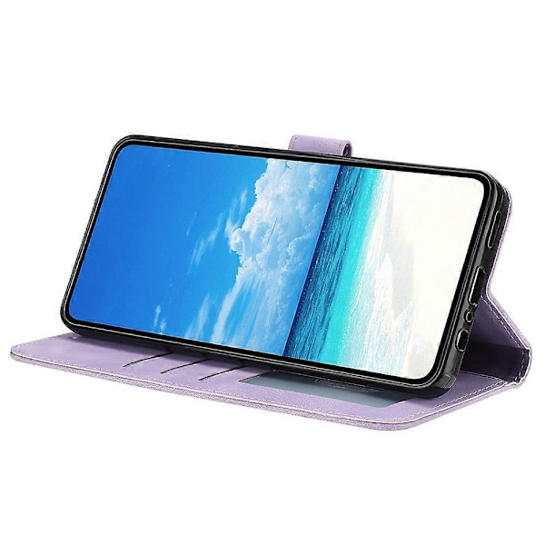 Plånboksfodral för iPhone 16 Pro Max Rosmönster Präglat Läder Flip Ställ Telefonskal Multicolor Light Purple