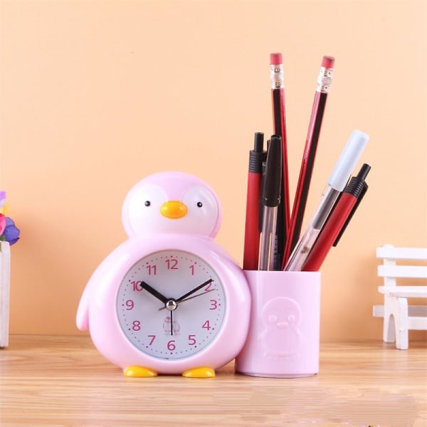 Barnväckarklocka, Penguin Pennhållare, Väckarklocka, Skrivbordsklocka, Bedside Timer, Väckarklocka, Studentpresent -rosa