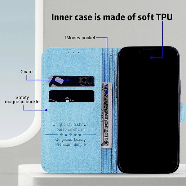 Solid farve PU læder Wallet Case med faldsikring og foldbart stativ til iPhone 15 Plus Multicolor Style B