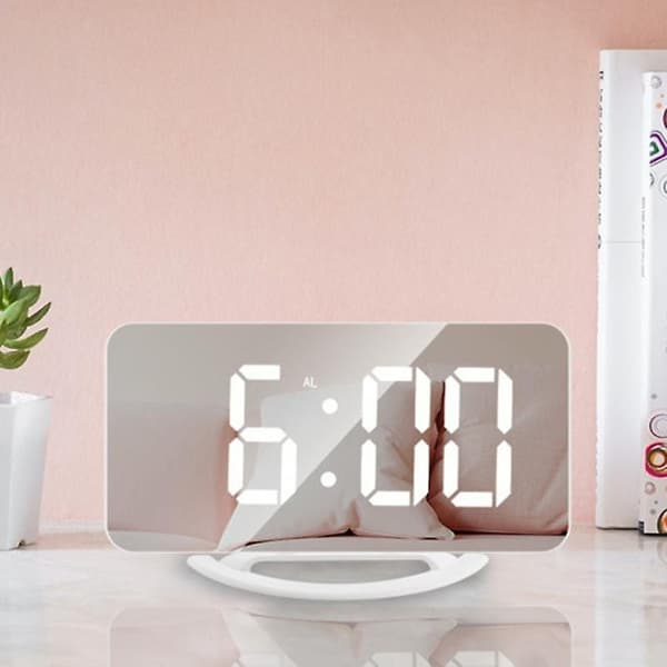 1 Set väckarklocka LED Spegel Display USB Laddning ABS Desktop Hängande klocka för sovrum 4