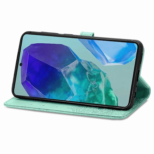 Til Samsung Galaxy S24 FE Etui Mandala Præget Design Læder Wallet Telefon Cover - Grå Multicolor Green