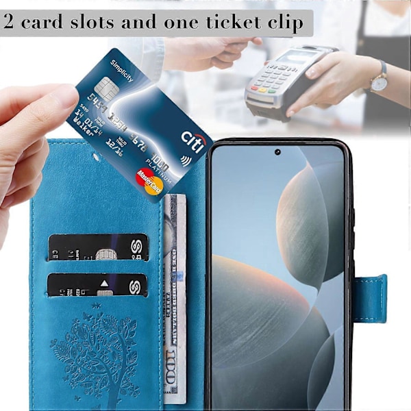 KT Imprinting Flower Series-3 til Xiaomi 14T Etui Katte Træ Mønster Flip Læder Telefon Cover Multicolor Style D