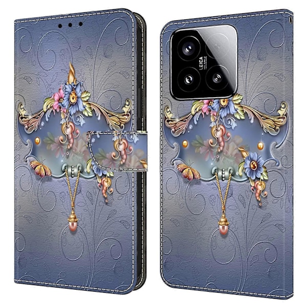 Til Xiaomi 15 Etui PU Læder Wallet Telefon Cover med Støttefod Multicolor Carving Flower