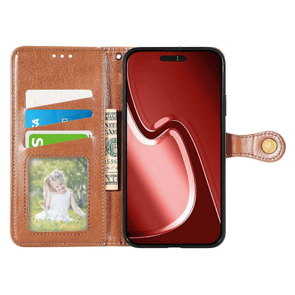 Læder telefoncover med pung, stativ og håndledsrem til iPhone 16 Pro Max - Grøn Multicolor Brown
