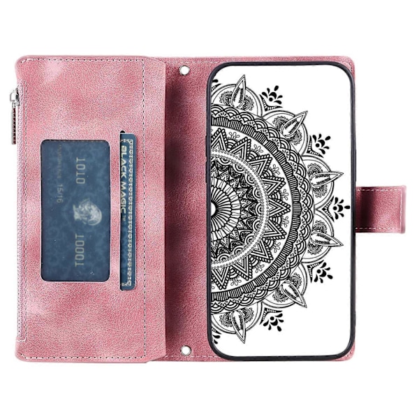 Style 006 til Xiaomi Redmi Note 14 5G Wallet Case PU Læder Telefon Cover Mandala Blomster Mønster - Grå Multicolor Rose Gold
