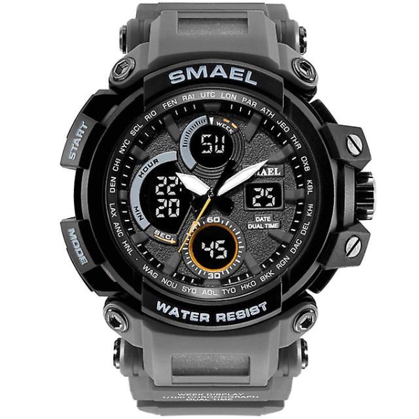 Smael Camouflage Military Watch Herr Vattentät Dual Time Display Herr Sportarmbandsur Digital Analog Quartz Watches Man 1708 Gray