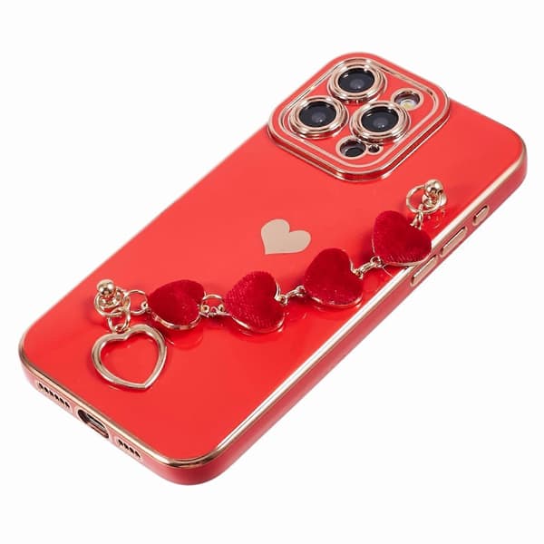 iPhone 15 Pro -kotelo, galvanointi TPU-puhelinkuori sydänketjulla Multicolor Style E