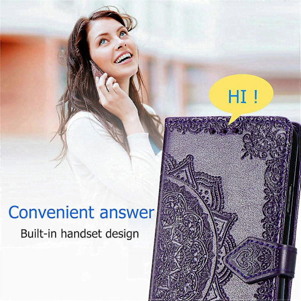 Til Samsung Galaxy S24 FE Etui Mandala Præget Design Læder Wallet Telefon Cover - Grå Multicolor Dark Purple