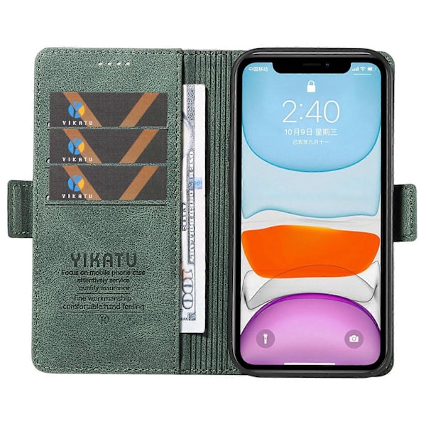 YIKATU YK-005 PU Læder Flip Cover til iPhone 11, Wallet Stand Hud-berørings Telefon Cover Multicolor Style D