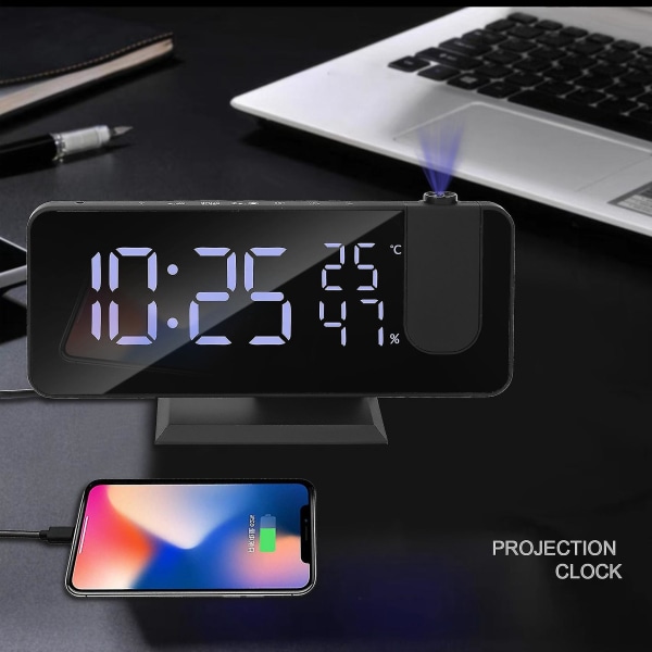 Projekt Alarm C Til Seng, Projektor Loft C Med Digitalt LED Temperatur Fugtighed Dis