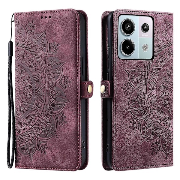 Xiaomi Poco X6 5G / Redmi Note 13 Pro 5G Kotelo Iho Tuntuu Toteemilla Painettu Lompakko Nahkainen Puhelinkotelo Multicolor Wine Red