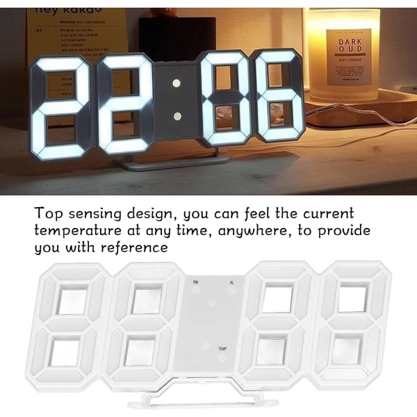 Digitalt Vægur LED Vægur Timer Hvid Ramme med Temperatur til Minimalistisk Hjem Stue Soveværelse Kontor (Hvid)