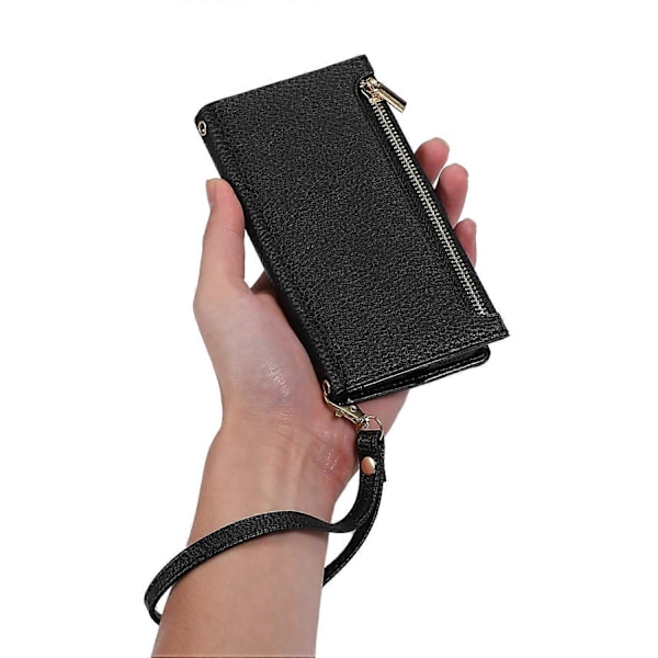 Fodral till iPhone 15 Plus med dragkedjeficka, PU-läder med litchistruktur och rem Multicolor Style E