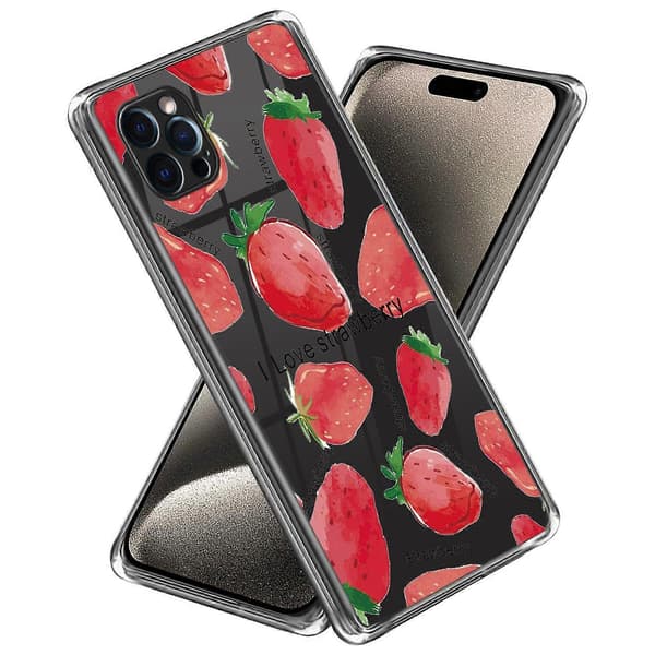 Mønstertrykkdeksel i TPU for iPhone 15 Pro Max, bakdeksel til telefon Multicolor Strawberry