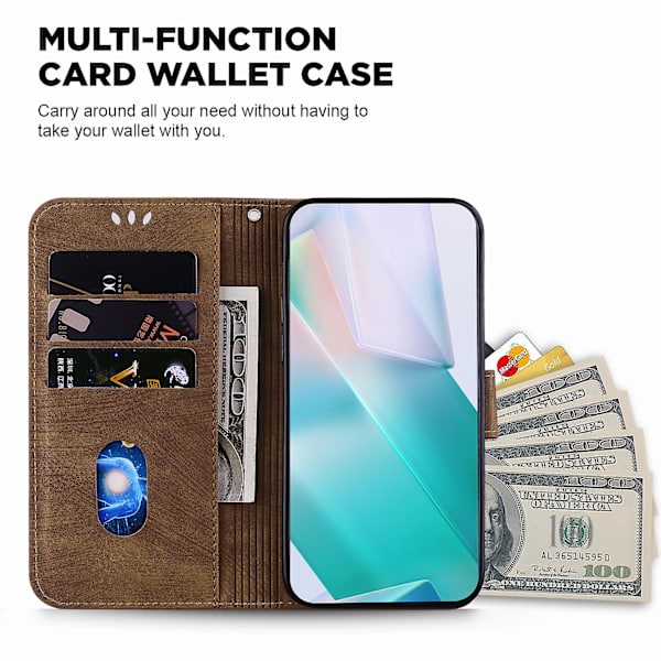 Til Xiaomi Poco X5 5g/redmi Note 12 5g (global) Wallet Telefon Cover Prægning Anti-drop Læder Cover Brown
