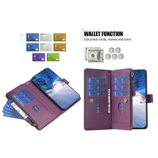 BF Style-19 læder telefoncover med pung, stativ og lynlåslomme til Xiaomi Redmi Note 13 5G Multicolor Dark Purple