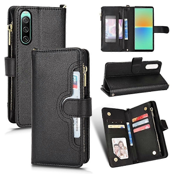 Telefoncover med lynlåslomme til Sony Xperia 10 V, pung PU læder stander etui Multicolor Style A