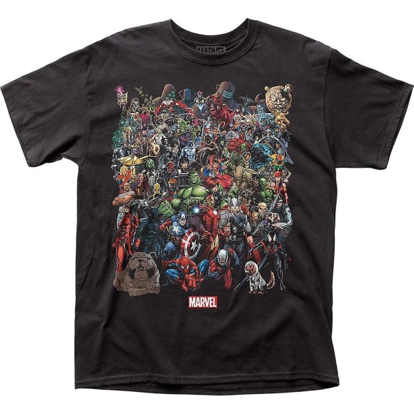 Marvel Comics Collage av alla Marvel Universe Characters Vuxen T-shirt Tee Black XXL