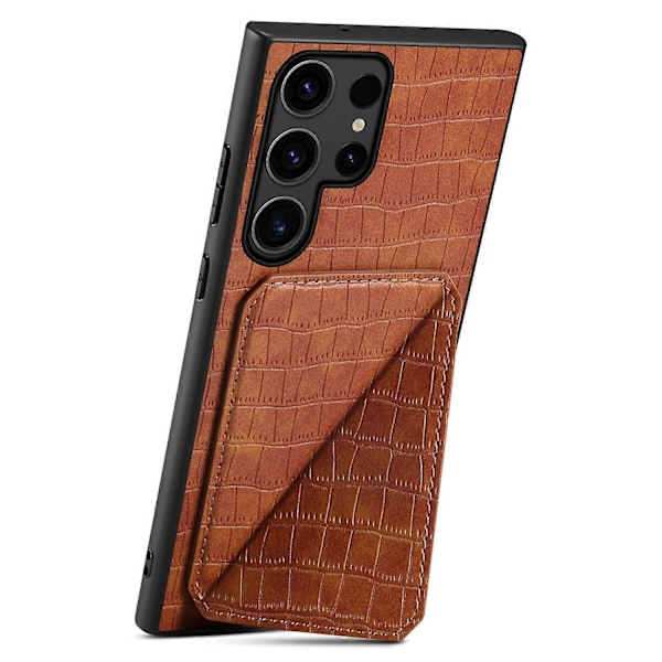 Skal för Samsung Galaxy S25 Ultra med korthållare Läder+PC+TPU Krokodiltexturerat Bakstycke Multicolor Brown