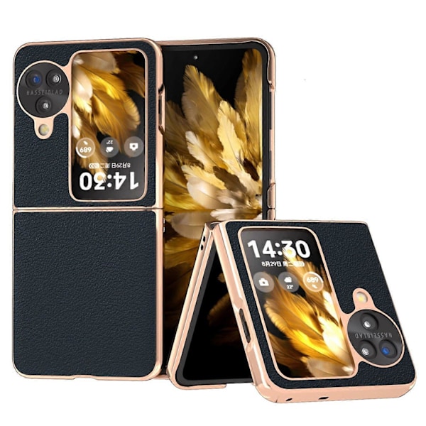 Äkta Läderfodral + PC Elektropläterat Telefonskydd för Oppo Find N3 Flip 5G Multicolor Style B