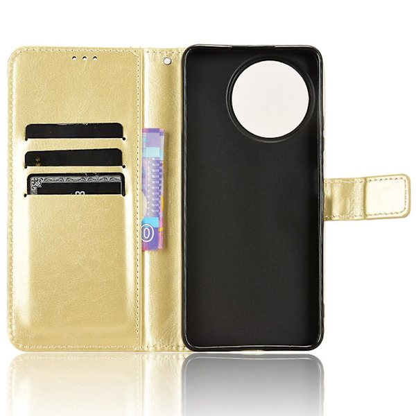 Pu case för Realme 11x 5g, plånbok Crazy Horse Texture Stand Cover Gold