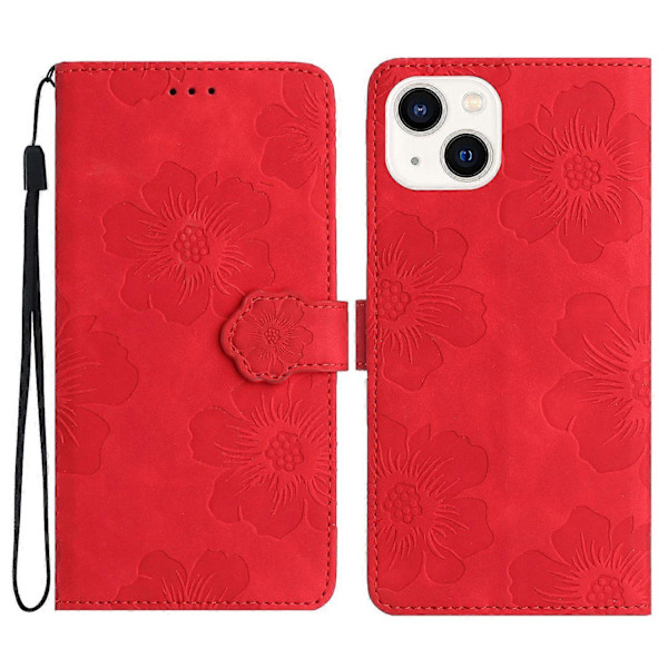 PU-læder telefonpung med blomsterprægning og flip-stativ til iPhone 14 Plus Multicolor Style D