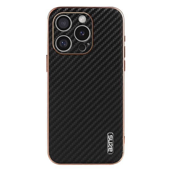 AZNS Etui til iPhone 16 Pro Max Elektroplettering Kulfibertekstur PU+TPU Telefoncover Multicolor Style A