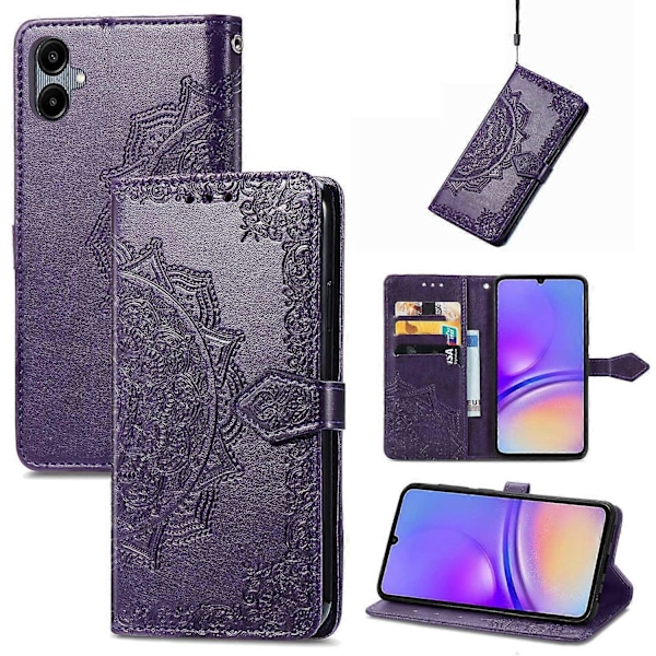 Til Samsung Galaxy A06 Etui Mandala Præget Design Læder Wallet Telefon Cover - Grå Multicolor Purple
