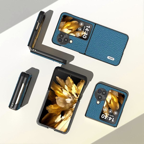 For Oppo Find N3 Flip 5G Ekte Kuskinn+PC Telefondeksel Fallbeskyttelse Multicolor Style C