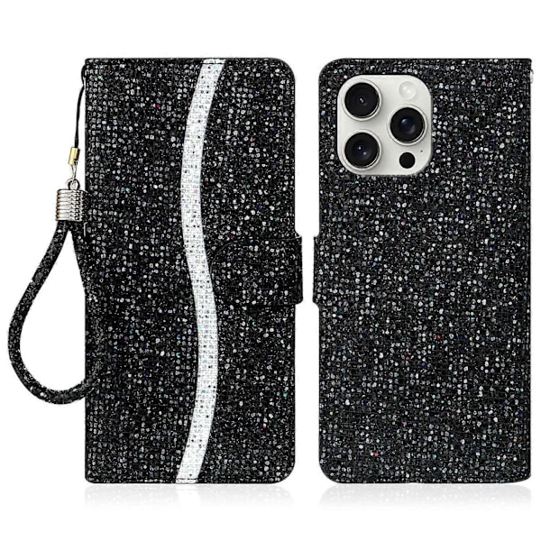 iPhone 16 Pro -kotelo PU-nahkaa, lompakkokorttipaikat, kimalteleva puhelinkuori Multicolor Style A