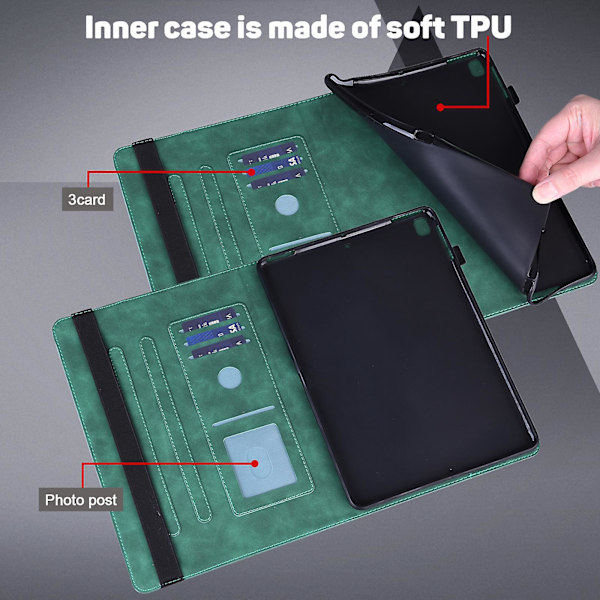För Amazon Fire Max 11 Pu Läder Case Korthållare Mönstertryckt Stativ Cover Green