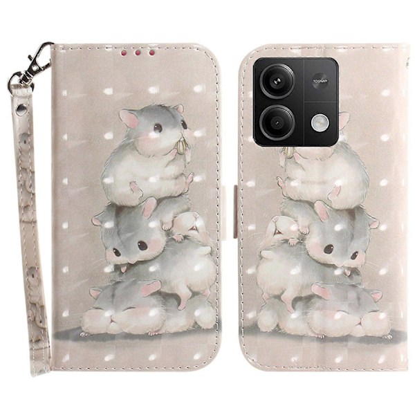 Etui med 3D-mønsterprint i læder med rem til Xiaomi Redmi Note 13 5G/Note 13 5G Multicolor Stacking Squirrels