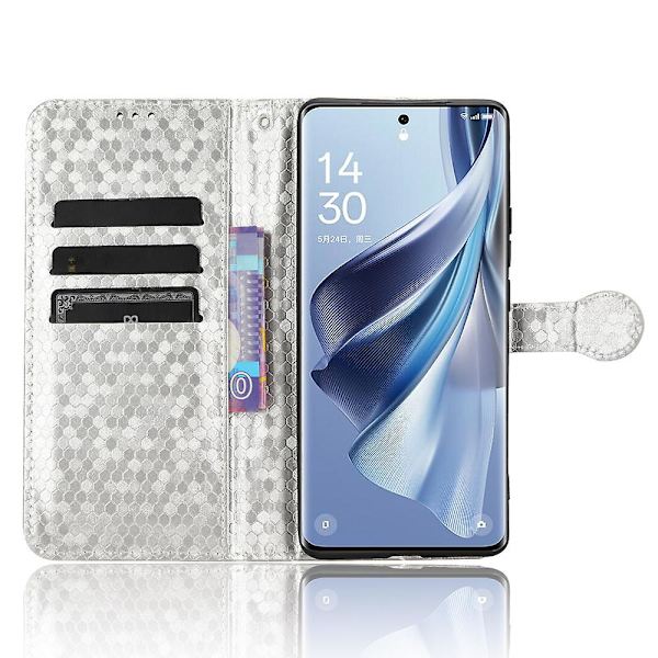 Til Oppo Reno10 Pro+ 5g PU Læder Wallet Mobil Case Dot Præget Flip Stand Telefon Cover Silver