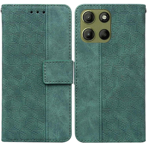 Til Motorola Moto G15 4G Etui Geometrisk Mønster Læder Wallet Telefon Cover med Håndledsrem Multicolor Green