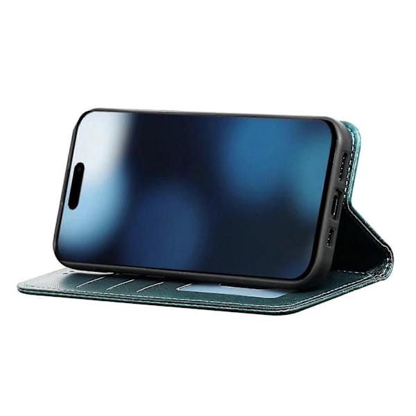 Plånboksfodral för iPhone 16 Pro Stark Magnetisk Rutmönstrad Präglad Läder Flip Cover Multicolor Green